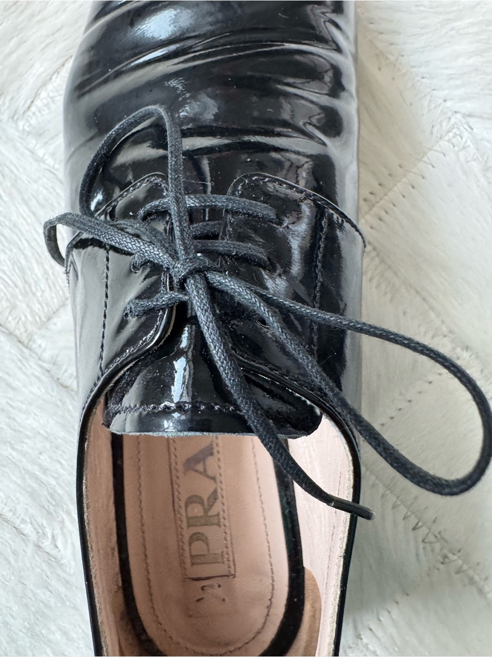 Prada Black Patent Leather Lace-Up Oxfords - Picture 2 of 14